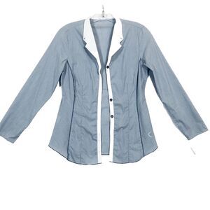 Dismero Long Sleeve Button Up Shirt Top Made In Italy Blue Pinstripe Size Medium